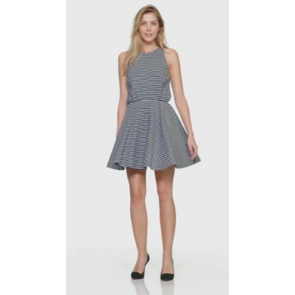Gap Black & White Striped Halter Fit Flare Dress Sleeveless
